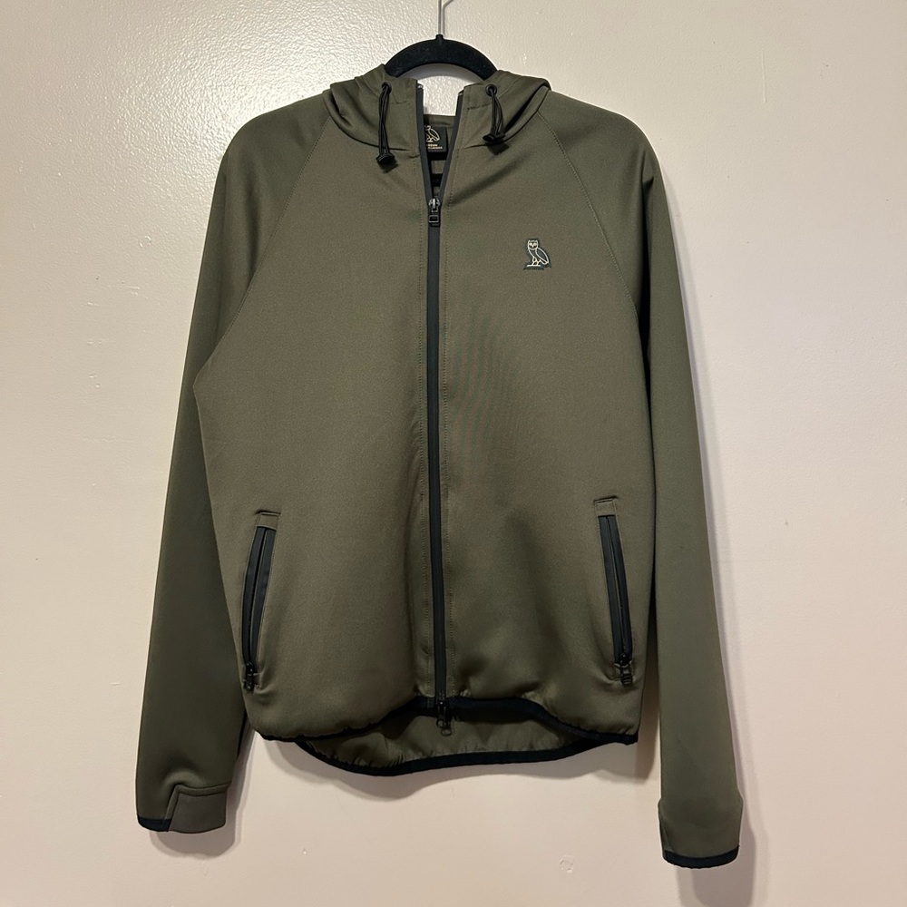 OVO Men's Olive Green Hooded Zip-Up Jacket